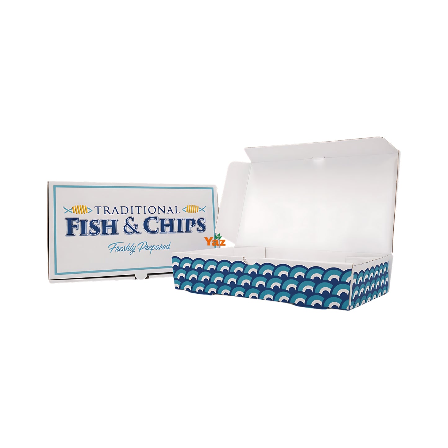 12"inch (L) Printed Cardboard Fish and Chips Boxes 1x100