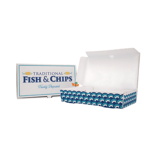 12"inch (L) Printed Cardboard Fish and Chips Boxes 1x100