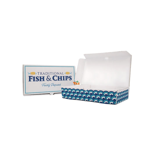 10"inch (M) Printed Cardboard Fish and Chips Boxes 1x100